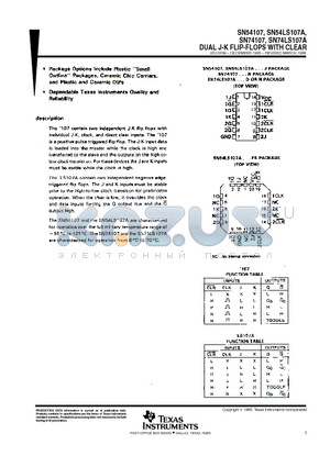 SN54LS107A datasheet - DUAL J-K FLIP-FLOPS WITH CLEAR