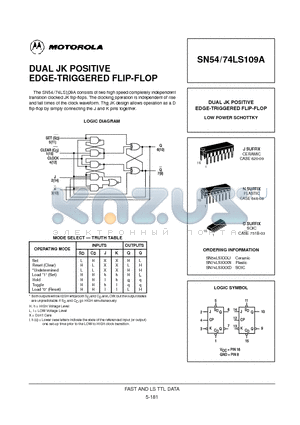 SN54LS109J datasheet - DUAL JK POSITIVE EDGE-TRIGGERED FLIP-FLOP