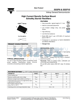 SS5P10 datasheet - High Current Density Surface Mount Schottky Barrier Rectifiers