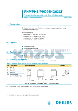 PHP96NQ03LT datasheet - N-channel enhancement mode field-effect transistor