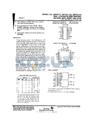 SN54LS112A datasheet - DUAL J-K NEGATIVE-EDGE-TRIGGERED FLIP-FLOPS WITH PRESET AND CLEAR