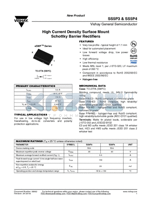 SS5P4-E3/86A datasheet - High Current Density Surface Mount Schottky Barrier Rectifiers