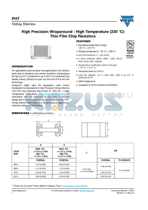 PHT datasheet - High Precision Wraparound - High Temperature (230 `C) Thin Film Chip Resistors