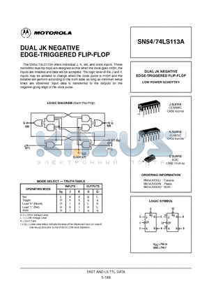 SN54LS113J datasheet - DUAL JK NEGATIVE EDGE-TRIGGERED FLIP-FLOP