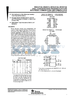 SN54LS114AW datasheet - DUAL J-K NEGATIVE-EDGE-TRIGGERED FLIP-FLOPS WITH PRESET, COMMON CLEAR, AND COMMON CLOCK