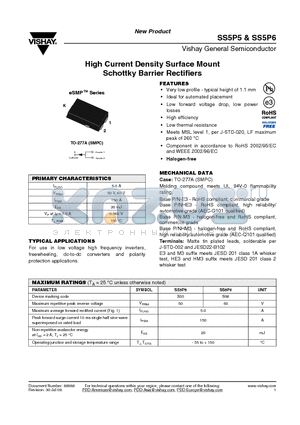 SS5P5-E3/86A datasheet - High Current Density Surface Mount Schottky Barrier Rectifiers