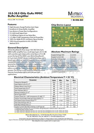 XB1006-BD-000W datasheet - 18.0-38.0 GHz GaAs MMIC Buffer Amplifier