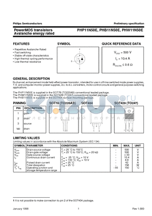 PHW11N50E datasheet - PowerMOS transistors Avalanche energy rated