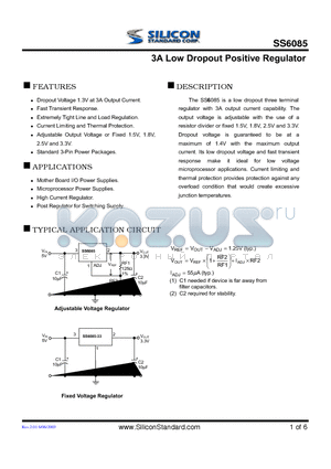 SS6085 datasheet - 3A Low Dropout Positive Regulator