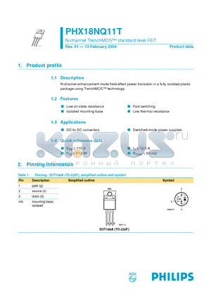 PHX18NQ11 datasheet - N-channel TrenchMOS standard level FET