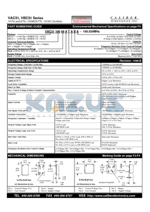 VAC3110027ATBAA datasheet - 14 Pin and 8 Pin / HCMOS/TTL / VCXO Oscillator