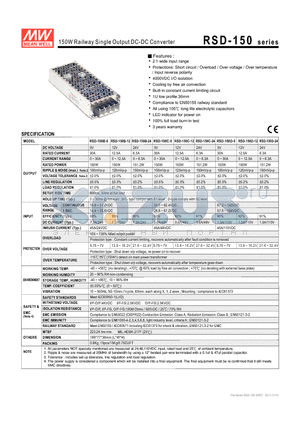 RSD-150D-12 datasheet - 150W Railway Single Output DC-DC Converter