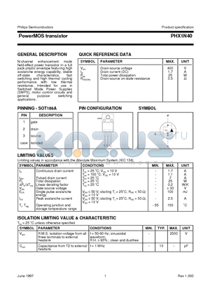 PHX1N40 datasheet - PowerMOS transistor