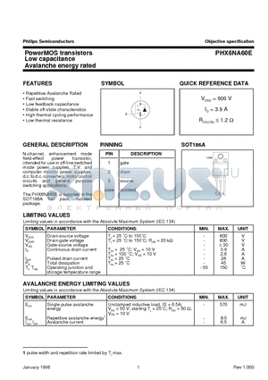 PHX6NA60E datasheet - PowerMOS transistors Low capacitance Avalanche energy rated