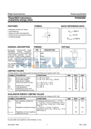 PHX8N50E datasheet - PowerMOS transistors Avalanche energy rated