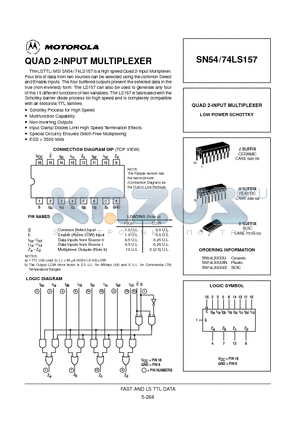 SN54LS157J datasheet - QUAD 2-INPUT MULTIPLEXER