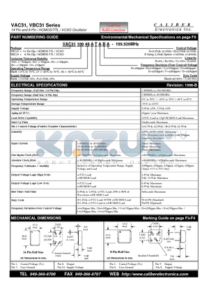 VAC3110048ATADB datasheet - 14 Pin and 8 Pin / HCMOS/TTL / VCXO Oscillator