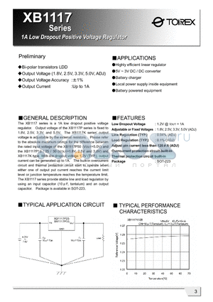 XB1117P181FL datasheet - 1A Low Dropout Positive Voltage Regulator