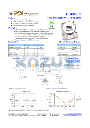 PI1843DG-22H datasheet - HIGH POWER DROP-IN ISOLATOR