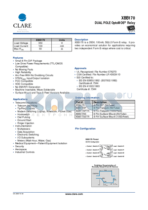 XBB170 datasheet - DUAL POLE OptoMOS Relay