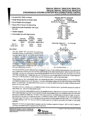 SN54LS191FK datasheet - SYNCHRONOUS UP/DOWN COUNTERS WITH DOWN/UP MODE CONTROL