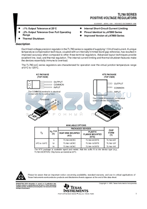 TL780-15CKTE datasheet - POSITIVE-VOLTAGE REGULATORS