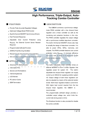 SS6340CSTR datasheet - High Performance, Triple-Output, Auto-Tracking Combo Controller