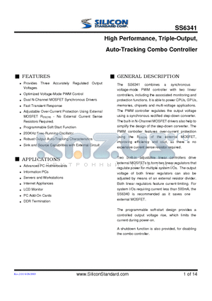 SS6341CSTB datasheet - High Performance, Triple-Output, Auto-Tracking Combo Controller