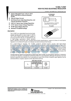 TL783CKC datasheet - HIGH-VOLTAGE ADJUSTABLE REGULATOR