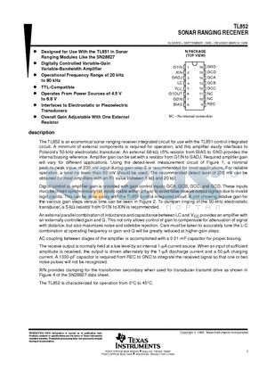 TL852 datasheet - SONAR RANGING RECEIVER