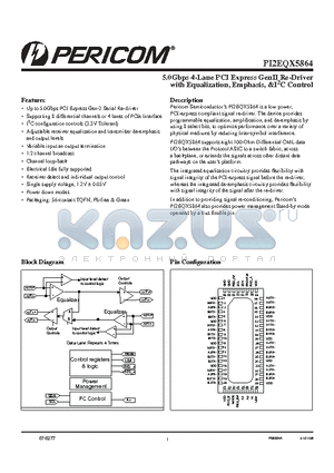 PI2EQX5864ZFE datasheet - 5.0Gbps 4-Lane PCI Express GenII Re-Driver with Equalization, Emphasis, &I2C Control