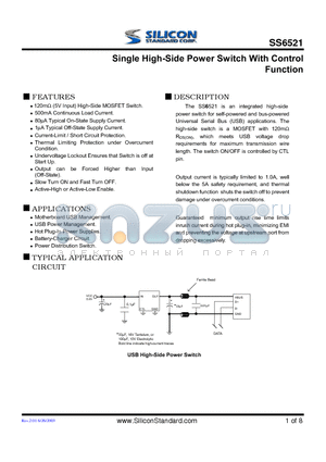 SS6521 datasheet - Single High-Side Power Switch With Control Function