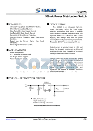 SS6523 datasheet - 500mA Power Distribution Switch