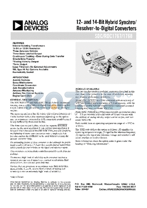 RDC1767442 datasheet - 12- AND 14- BIT HYBRID SYNCHRO / RESOLVER TO DIGITAL CONVERTERS