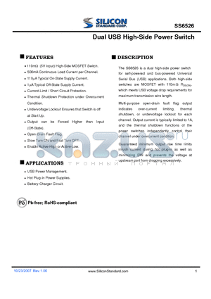 SS6526 datasheet - Dual USB High-Side Power Switch