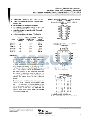 SN54LS251 datasheet - DATA SELECTORS/MULTIPLEXERS WITH 3-STATE OUTPUTS