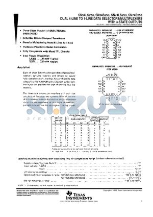 SN54LS253FK datasheet - DUAL 4-LINE TO 1-LINE DATA SELECTORS/MULTIPLEXERS WITH 3-STATE OUTPUTS