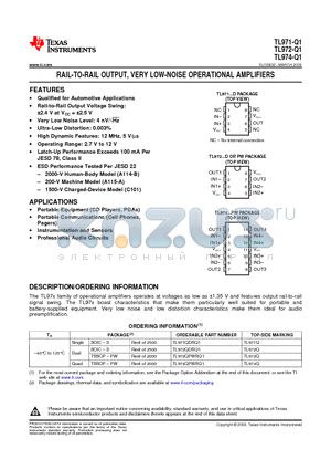 TL971-Q1 datasheet - RAIL-TO-RAIL OUTPUT, VERY LOW-NOISE OPERATIONAL AMPLIFIERS