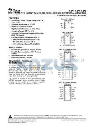 TL971 datasheet - OUTPUT RAIL-TO-RAIL VERY-LOW-NOISE OPERATIONAL AMPLIFIERS