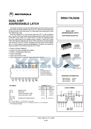 SN54LS256 datasheet - DUAL 4-BIT ADDRESSABLE LATCH