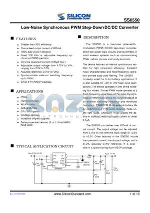 SS6550COTR datasheet - Low-Noise Synchronous PWM Step-Down DC/DC Converter