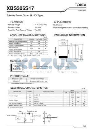 XBS306S17 datasheet - Schottky Barrier Diode, 3A, 60V Type