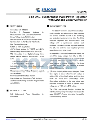 SS6570CSTR datasheet - 5-bit DAC, Synchronous PWM Power Regulatro with LDO and Linear Controller