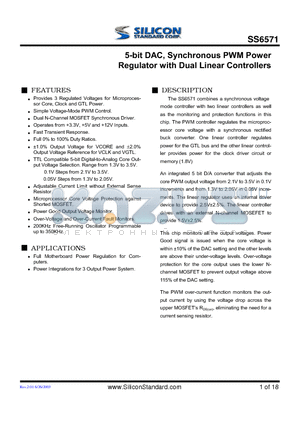 SS6571CSTR datasheet - 5-bit DAC, Synchronous PWM Power Regulator with Dual Linear Controllers