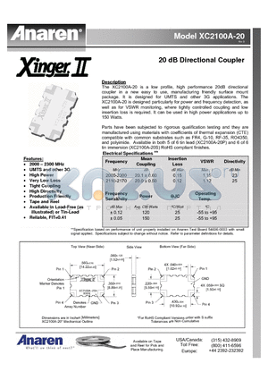 XC0450A-10P datasheet - 20 dB Directional Coupler