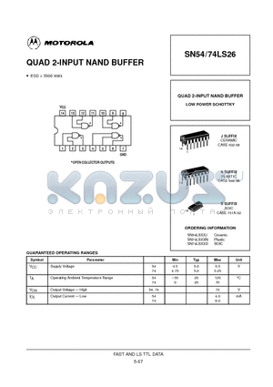 SN54LS26J datasheet - QUAD 2-INPUT NAND BUFFER