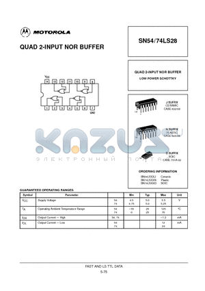 SN54LS28 datasheet - QUAD 2-INPUT NOR BUFFER