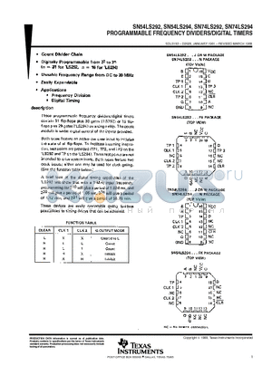 SN54LS292 datasheet - PROGRAMMABLE FREQUENCY DIVIDERS/DIGITAL TIMERS