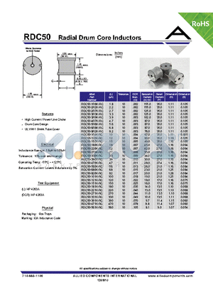 RDC50-101K-RC datasheet - Radial Drum Core Inductors