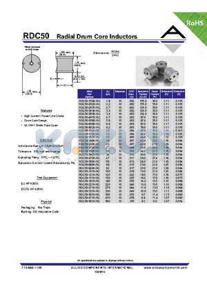 RDC50-121K-RC datasheet - Radial Drum Core Inductors